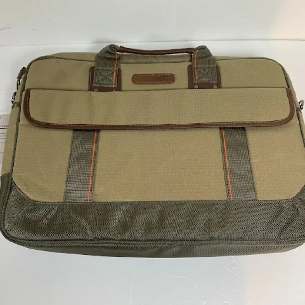 Eddie Bauer Khaki Woven Canvas Briefcase Laptop Sleeve Bag New with Tag (NWT)
